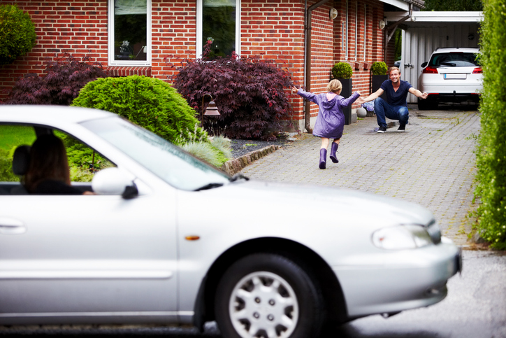 Daughter being dropped off to father and running to him